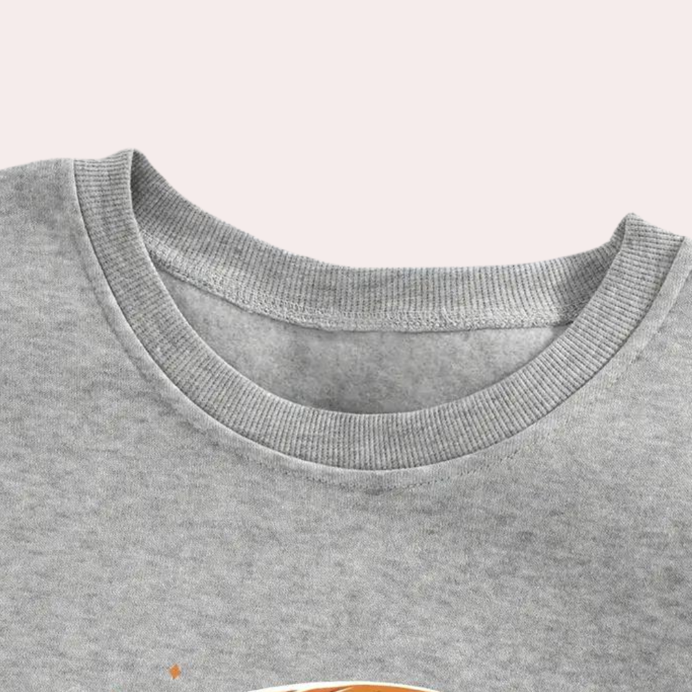 Ghost Print Sweatshirt with Pumpkin and Bat Graphics - Polyester Cotton Blend for Women