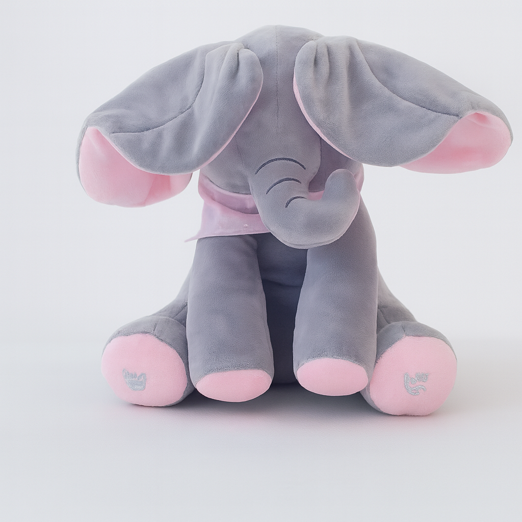 Interactive Peek-a-Boo Elephant Plush with Flapping Ears and Paw Activation