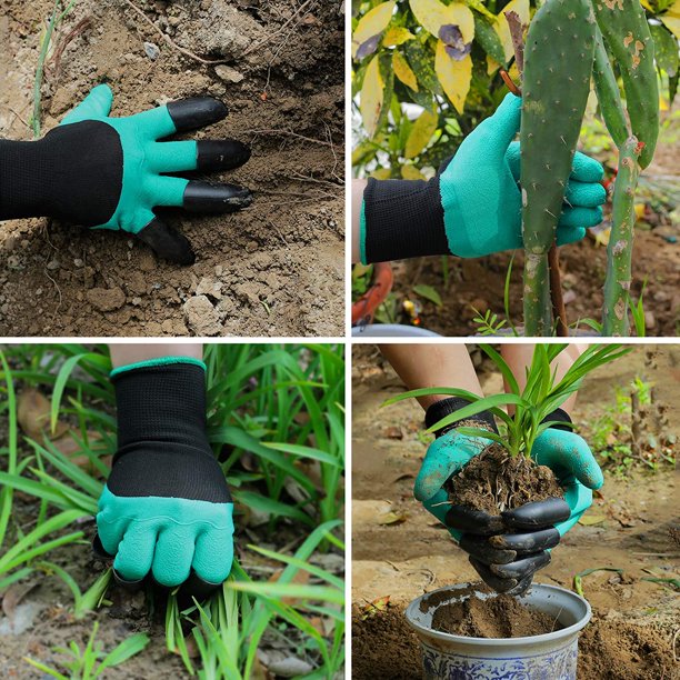 Garden Gloves with Four Fingertip Claws and Water Resistant Coating