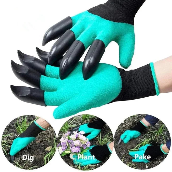 Garden Gloves with Four Fingertip Claws and Water Resistant Coating