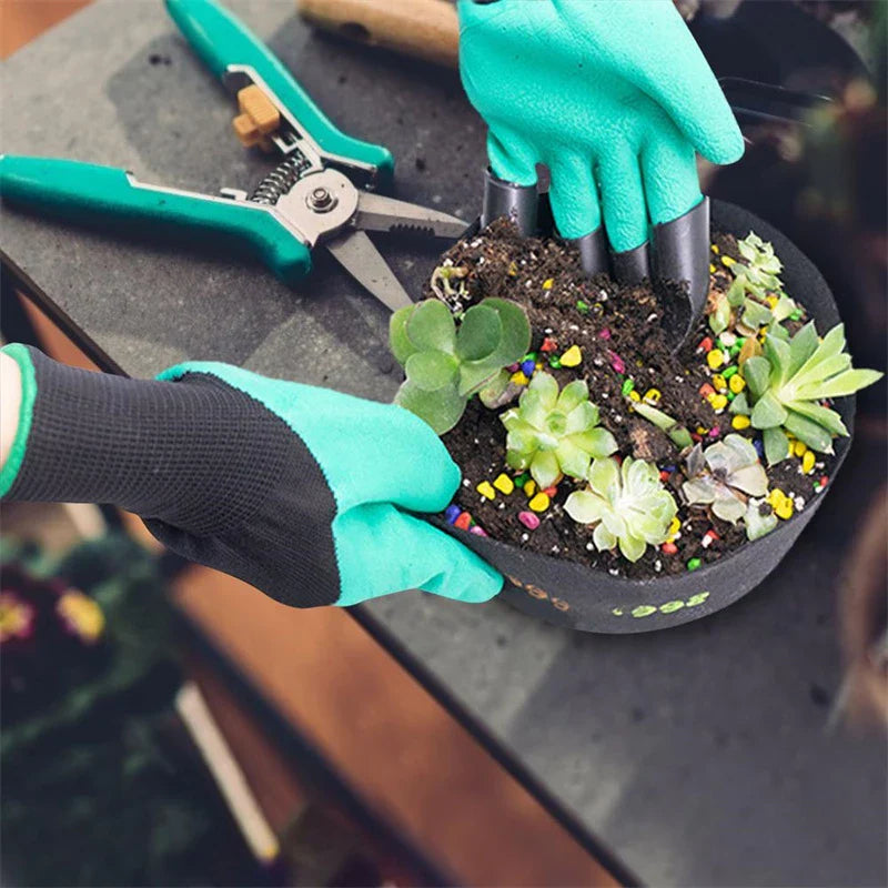 Garden Gloves with Four Fingertip Claws and Water Resistant Coating