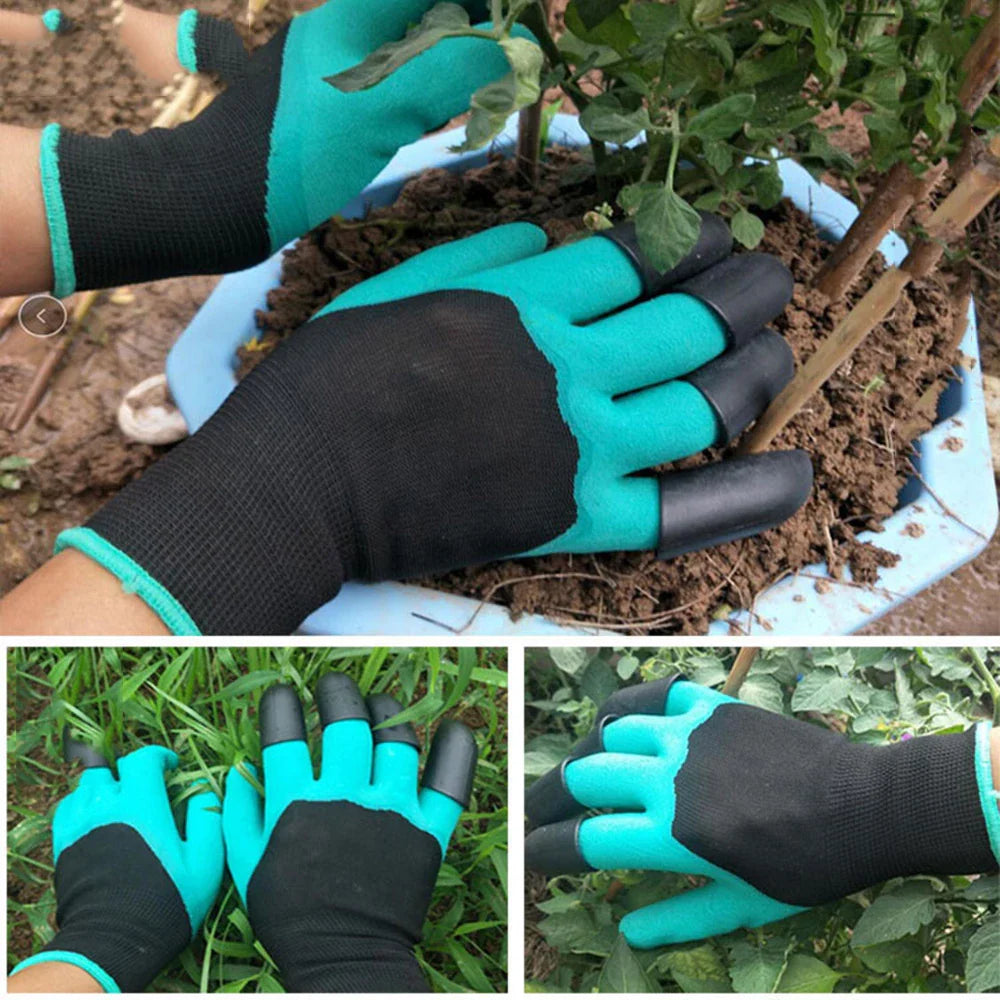 Garden Gloves with Four Fingertip Claws and Water Resistant Coating