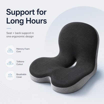 Memory Foam Seat Cushion with Tailbone Cutout and Lumbar Support