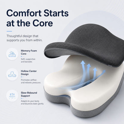 Memory Foam Seat Cushion with Tailbone Cutout and Lumbar Support