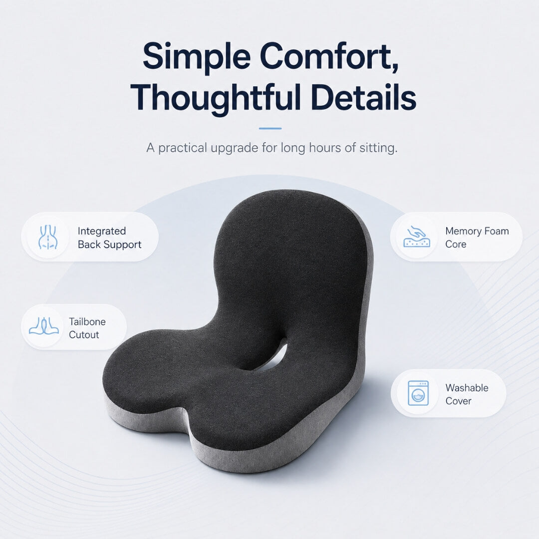 Memory Foam Seat Cushion with Tailbone Cutout and Lumbar Support