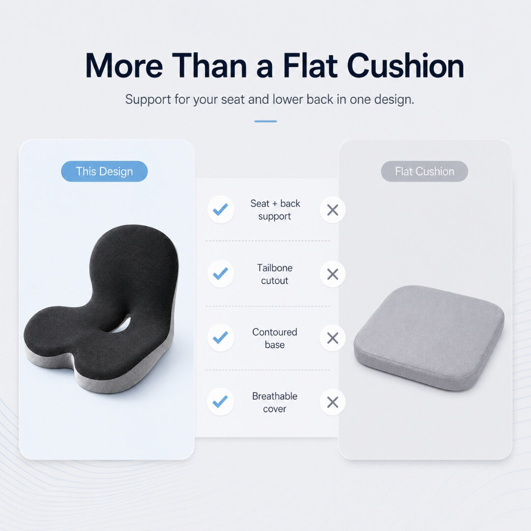 Memory Foam Seat Cushion with Tailbone Cutout and Lumbar Support