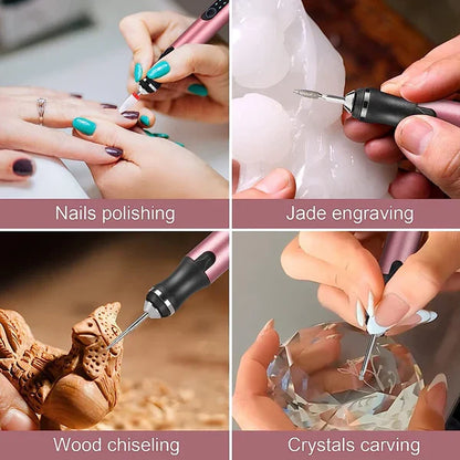 Handheld Engraving Pen with Interchangeable Bits and Sanding Discs for Wood, Metal, Glass