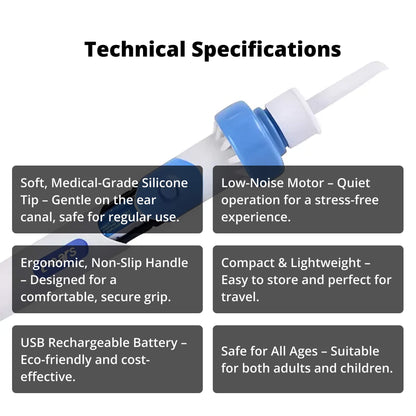 Electric Ear Wax Suction Tool with Silicone Tip and Ergonomic Handle, 60-Minute Battery