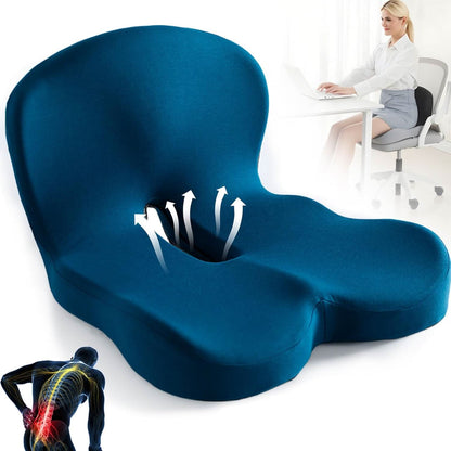 Memory Foam Seat Cushion with Anti Slip Base and Washable Cover