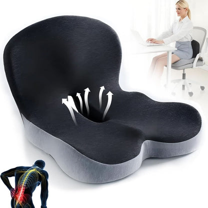 Memory Foam Seat Cushion with Anti Slip Base and Washable Cover