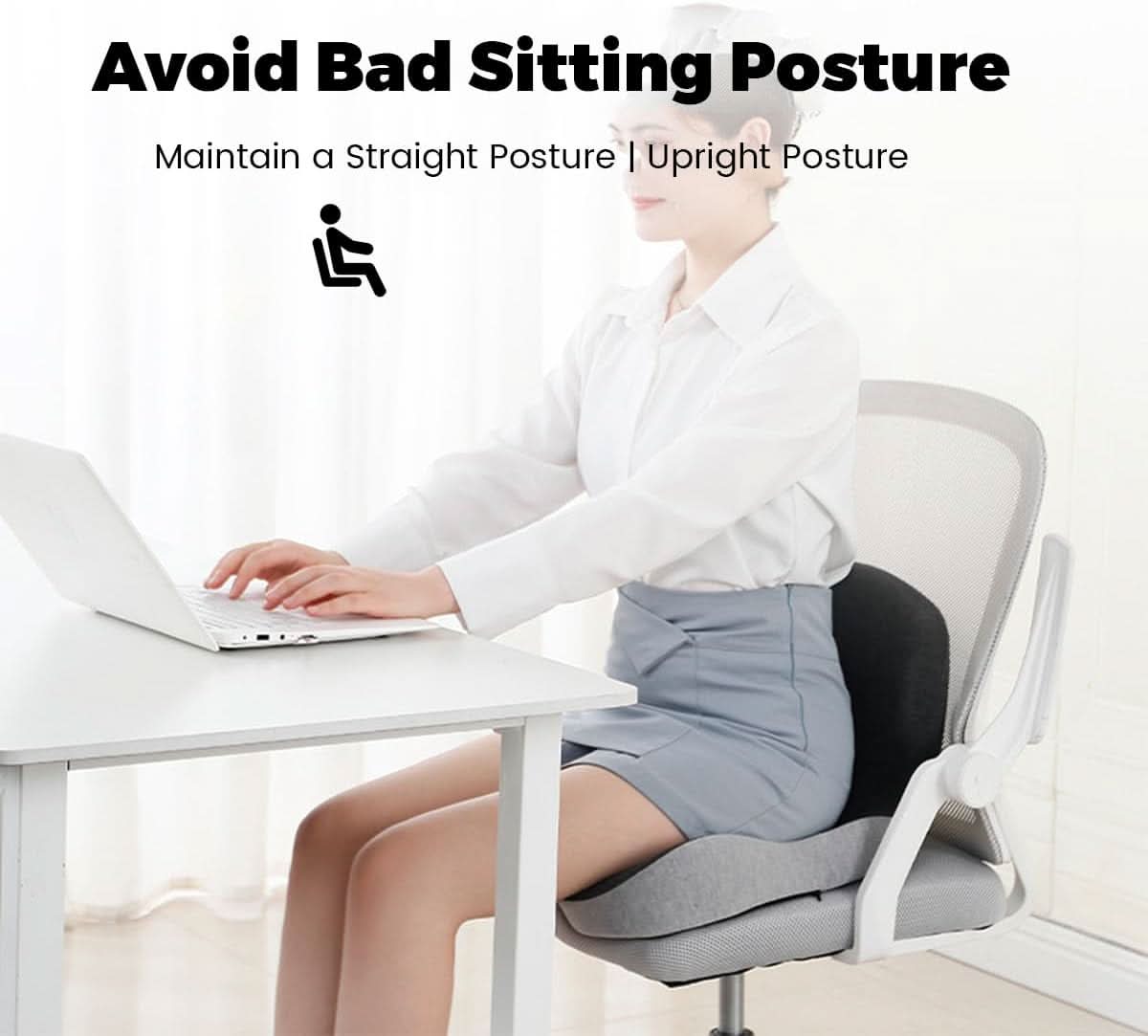 Memory Foam Seat Cushion with Anti Slip Base and Washable Cover