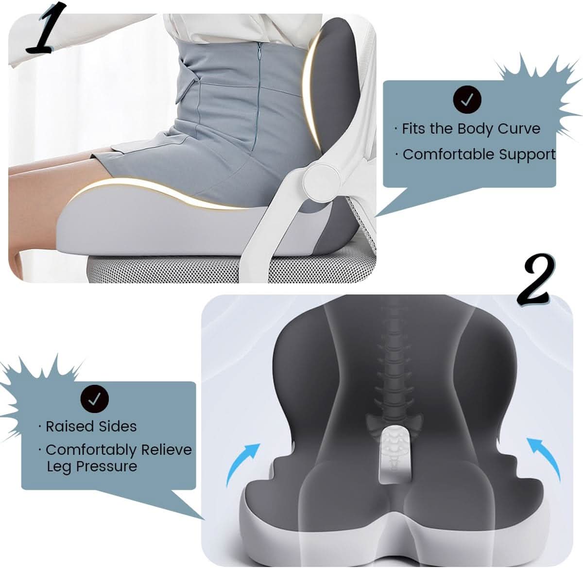 Memory Foam Seat Cushion with Anti Slip Base and Washable Cover