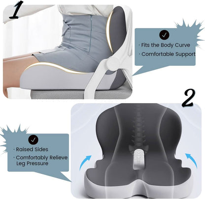 Memory Foam Seat Cushion with Anti Slip Base and Washable Cover
