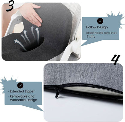 Memory Foam Seat Cushion with Anti Slip Base and Washable Cover