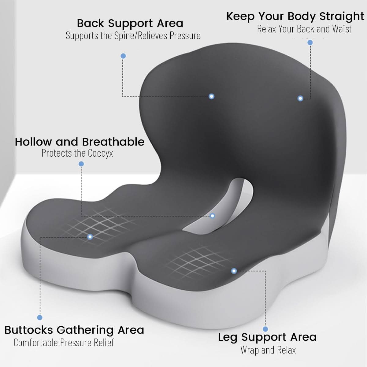 Memory Foam Seat Cushion with Anti Slip Base and Washable Cover