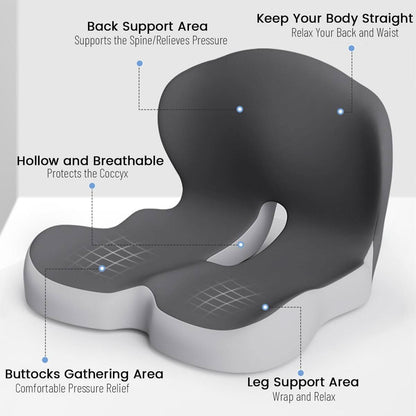 Memory Foam Seat Cushion with Anti Slip Base and Washable Cover