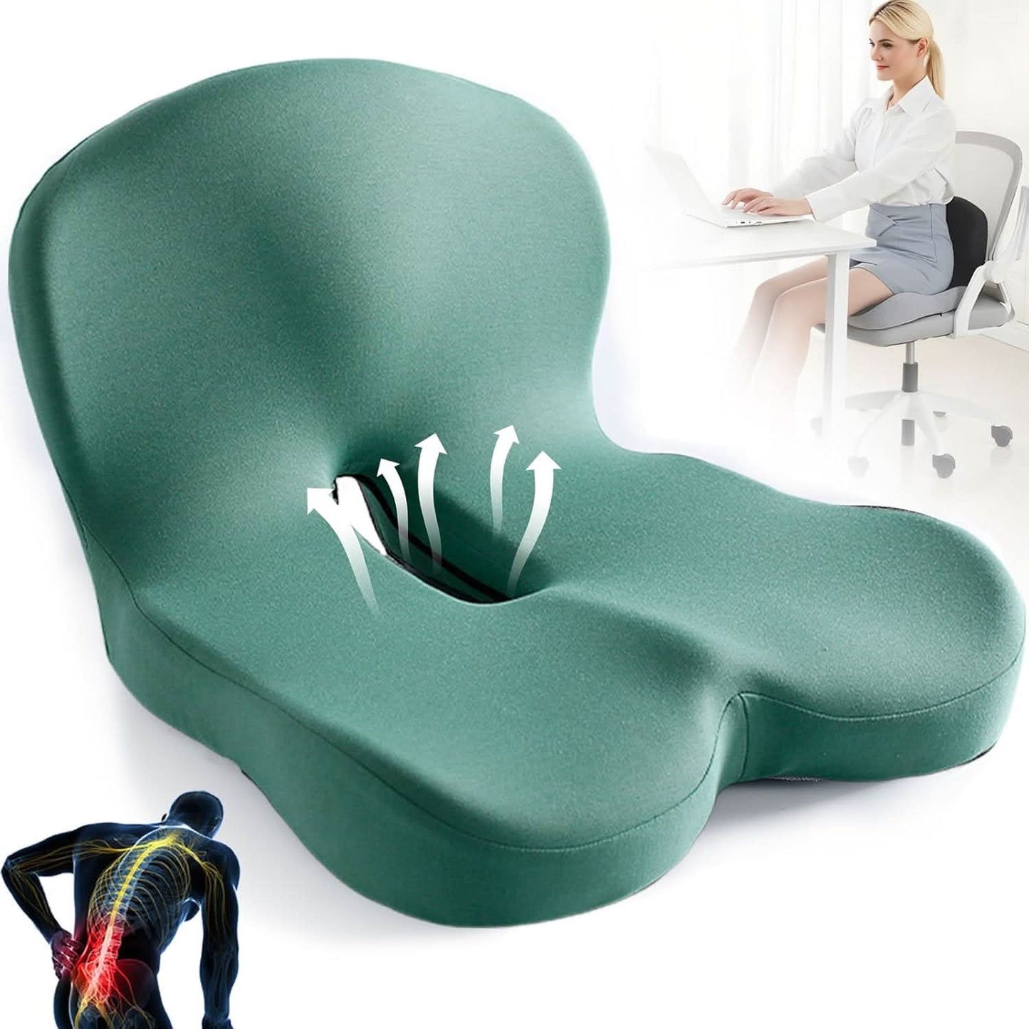 Memory Foam Seat Cushion with Anti Slip Base and Washable Cover