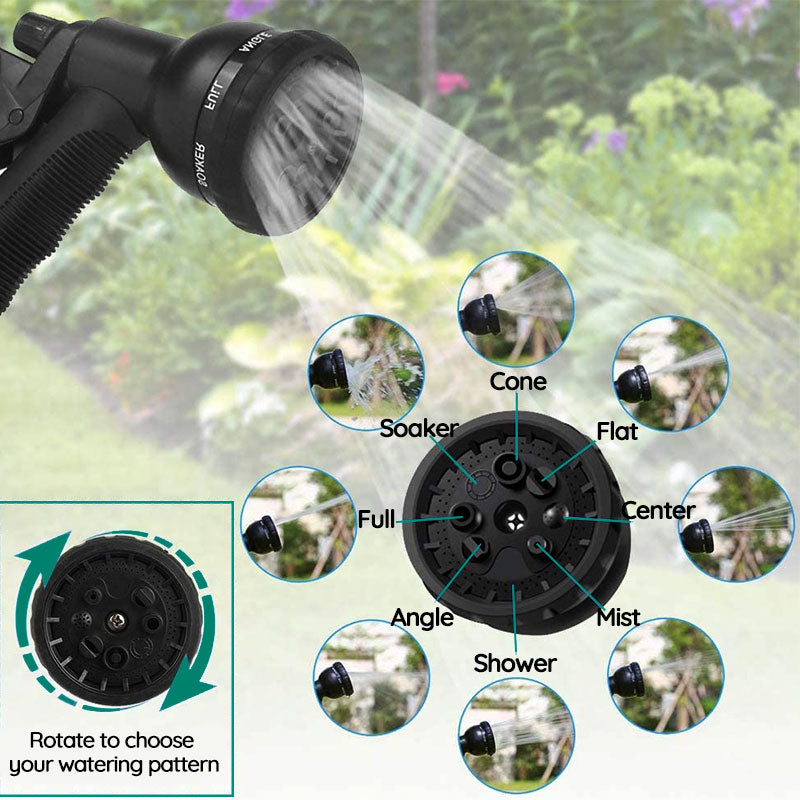 Expandable Garden Hose with 8 Pattern Spray Nozzle and Sleeve, 100ft