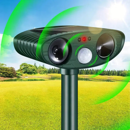 Motion Activated Animal Repeller with Ultrasonic Sound and LED Flashes, Solar Powered