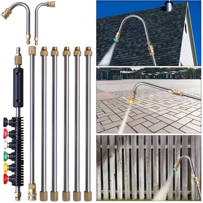 Telescoping Pressure Washer Wand with Six Nozzle Tips and Curved Attachment