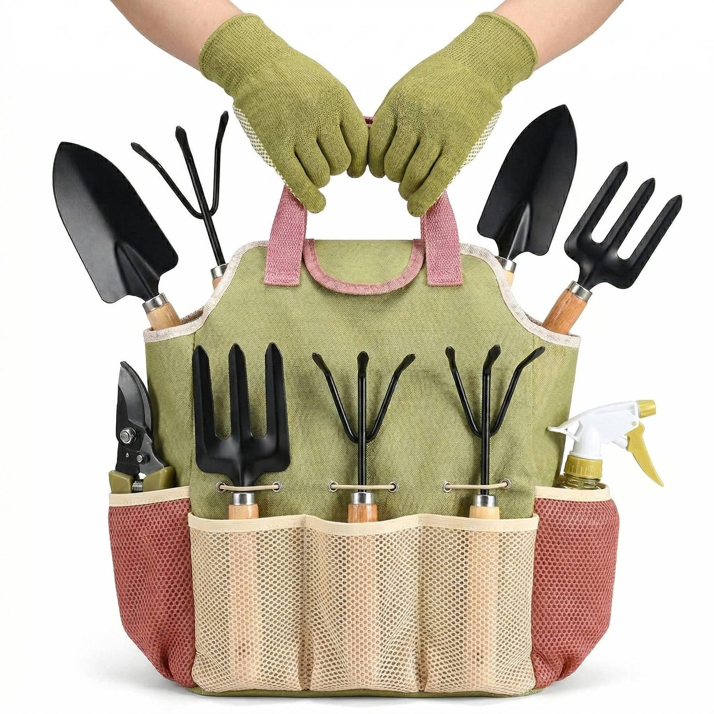 Steel Garden Tools Set with Ergonomic Handles and Storage Bag, 10-Piece