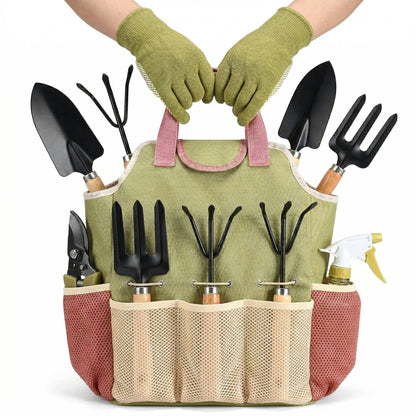 Steel Garden Tools Set with Ergonomic Handles and Storage Bag, 10-Piece