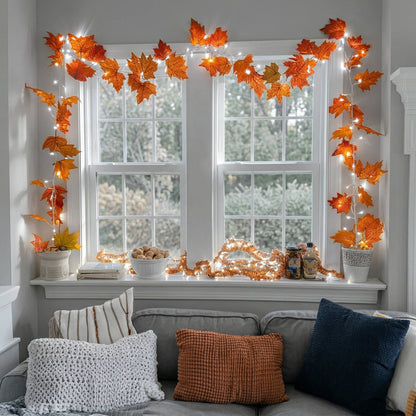 Warm Golden Lighted Garland with Reflective Ornaments and Bendable Wire