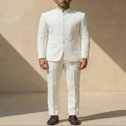 Men's Slim Fit Nehru Collar Suit with Polyester Viscose Blend and Full Sleeves