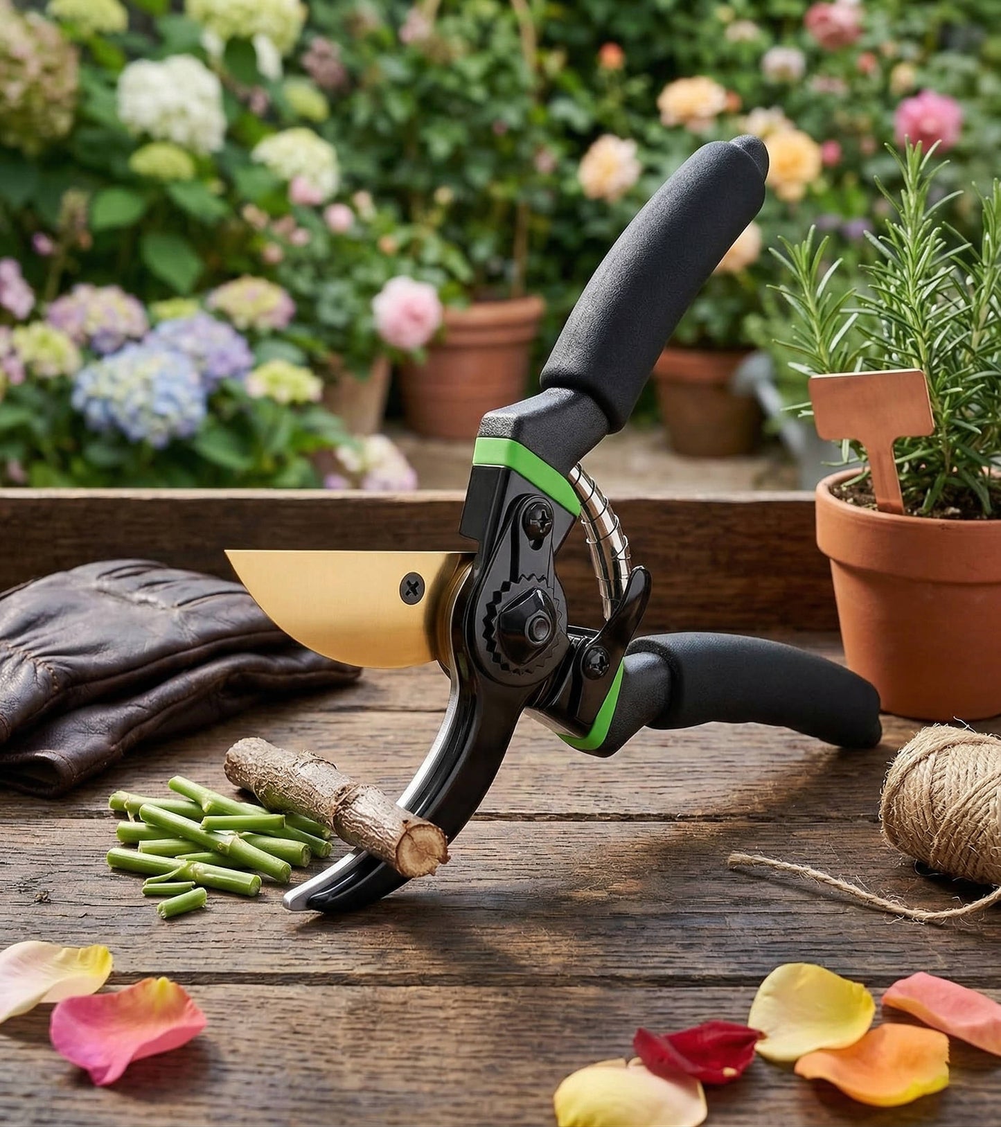 Titanium Coated Pruning Shears with Bypass Blade and Spring Return, Reduced Grip Force