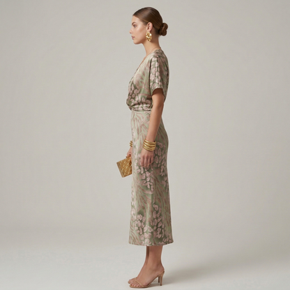 Printed V Neck Gown