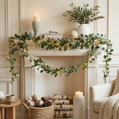 Battery-Operated Olive Garland with Warm White LED Lights and Flexible Wire