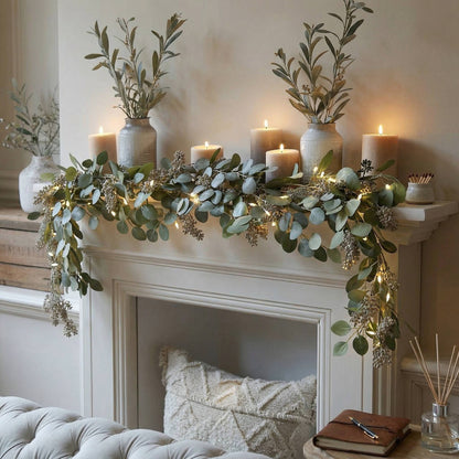 Battery-Operated Olive Garland with Warm White LED Lights and Flexible Wire
