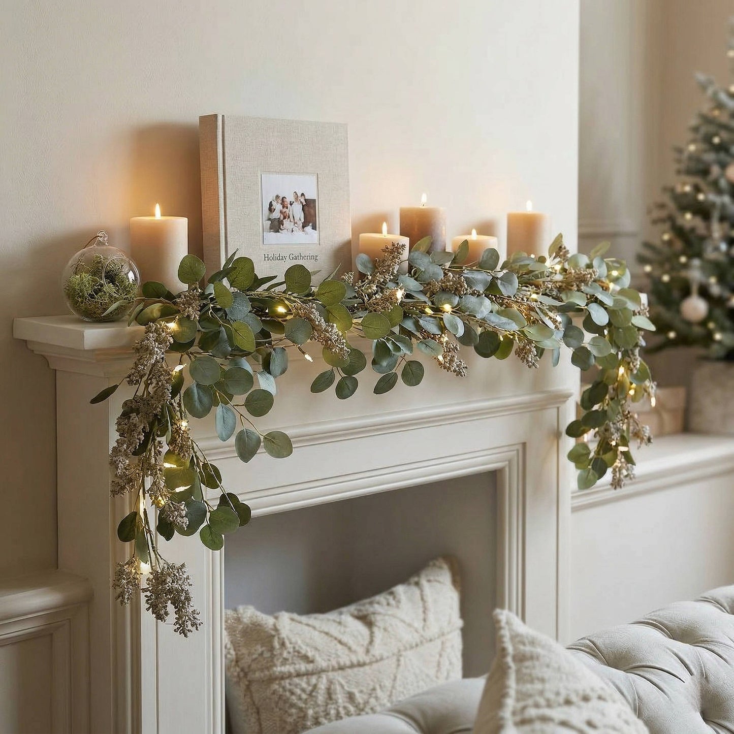 Battery-Operated Olive Garland with Warm White LED Lights and Flexible Wire
