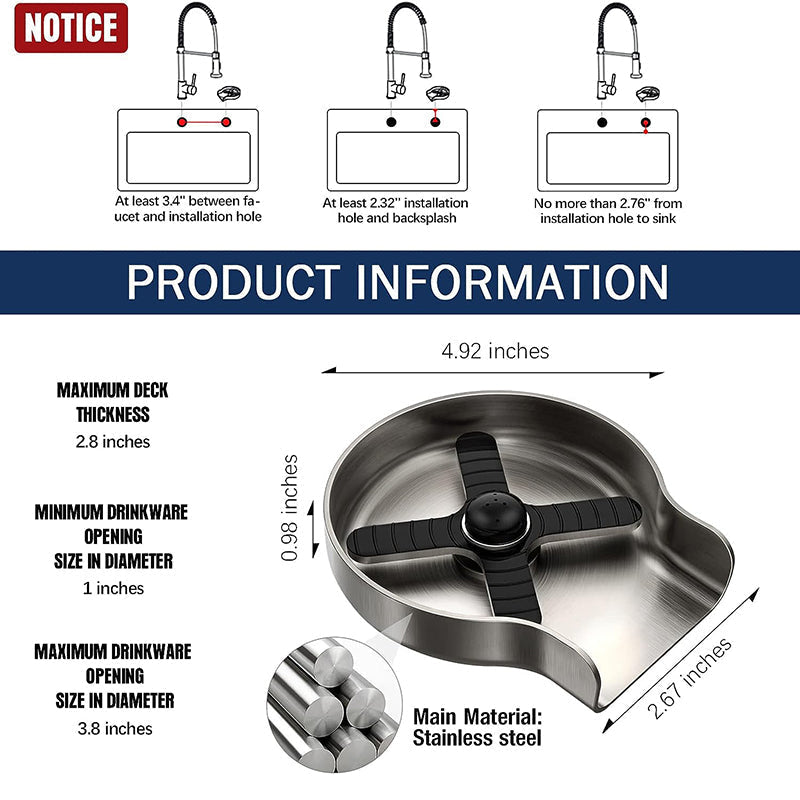 Glass Rinser for Kitchen Sink with Multi-Angle Spray Head and Spring Activation