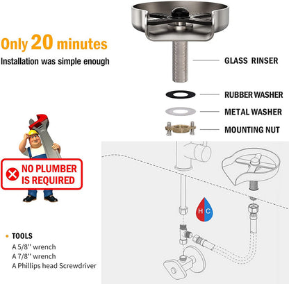 Glass Rinser for Kitchen Sink with Multi-Angle Spray Head and Spring Activation