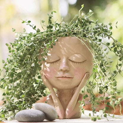 Ceramic Face Planter with Succulent Opening and Stable Base, 17.2cm Height