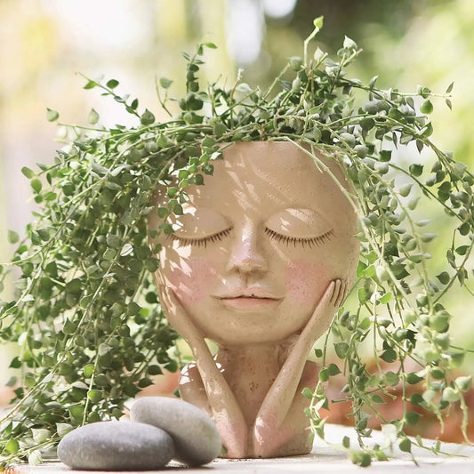 Ceramic Face Planter with Succulent Opening and Stable Base