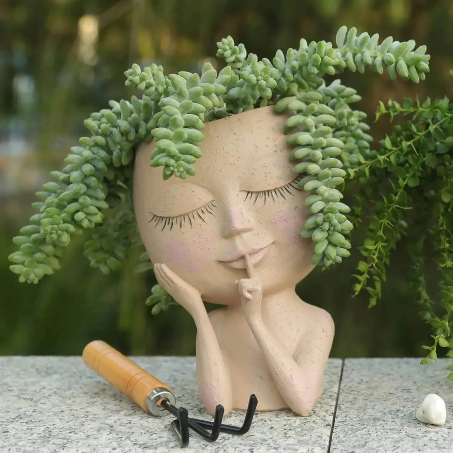Ceramic Face Planter with Succulent Opening and Stable Base, 17.2cm Height