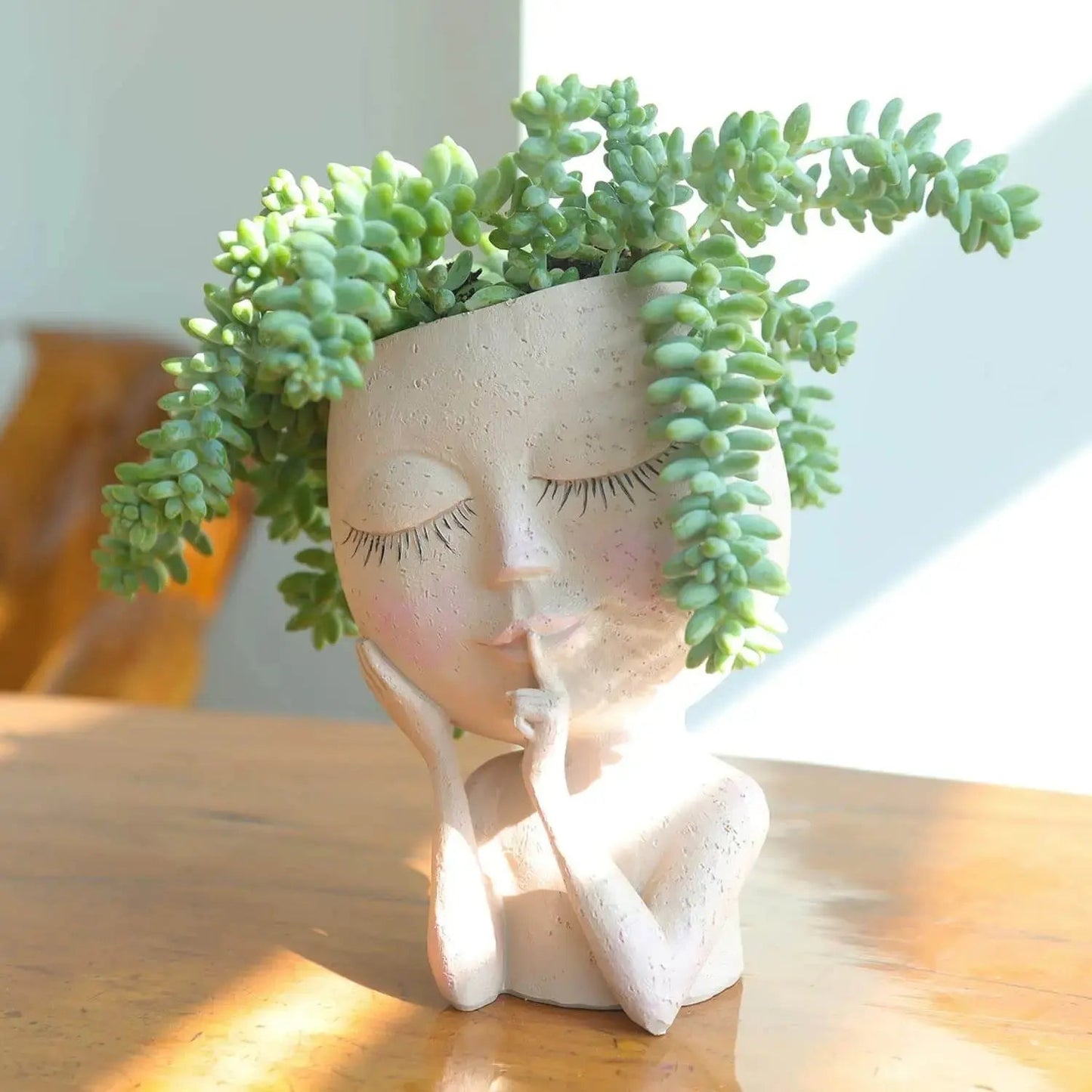 Ceramic Face Planter with Succulent Opening and Stable Base, 17.2cm Height