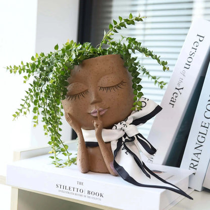 Ceramic Face Planter with Succulent Opening and Stable Base, 17.2cm Height