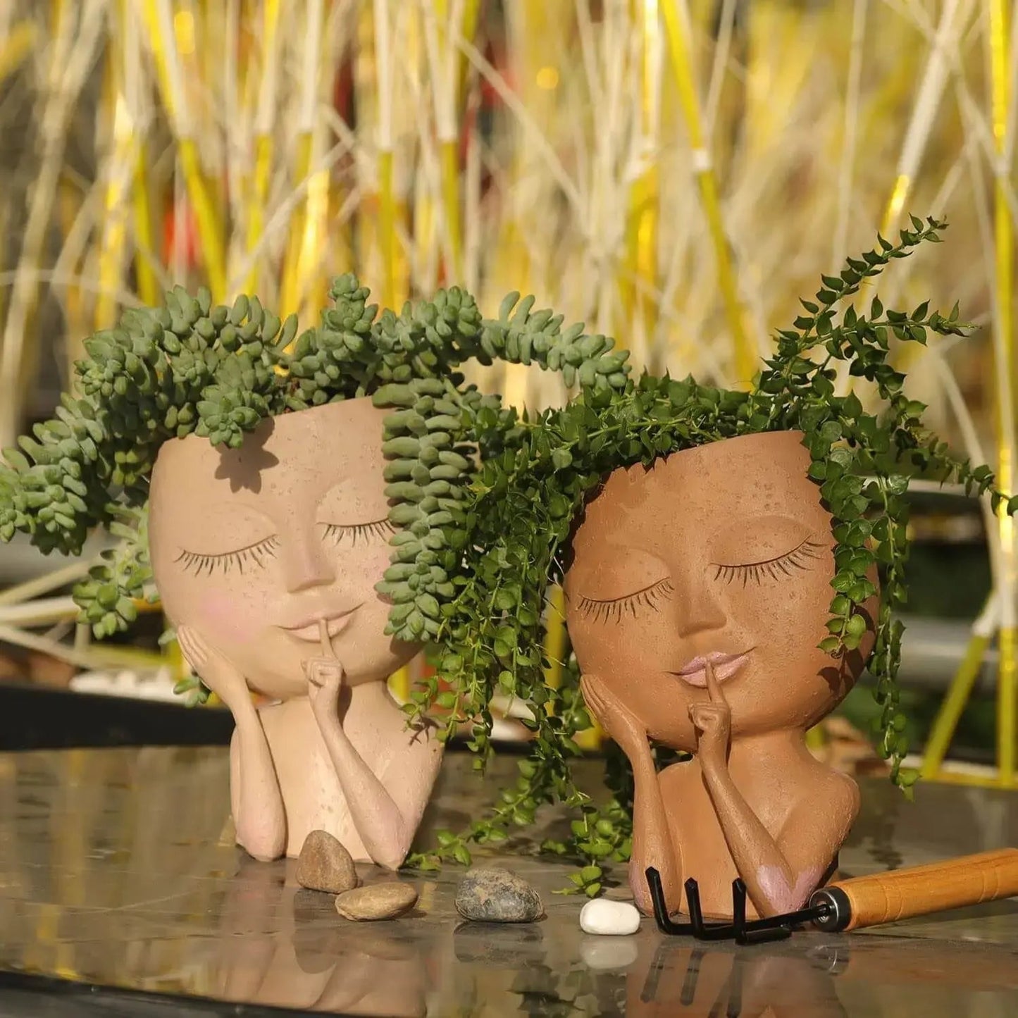 Ceramic Face Planter with Succulent Opening and Stable Base, 17.2cm Height