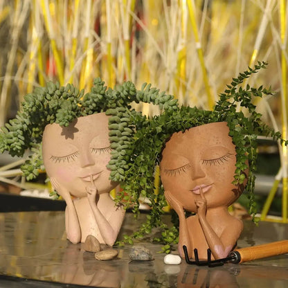 Ceramic Face Planter with Succulent Opening and Stable Base, 17.2cm Height