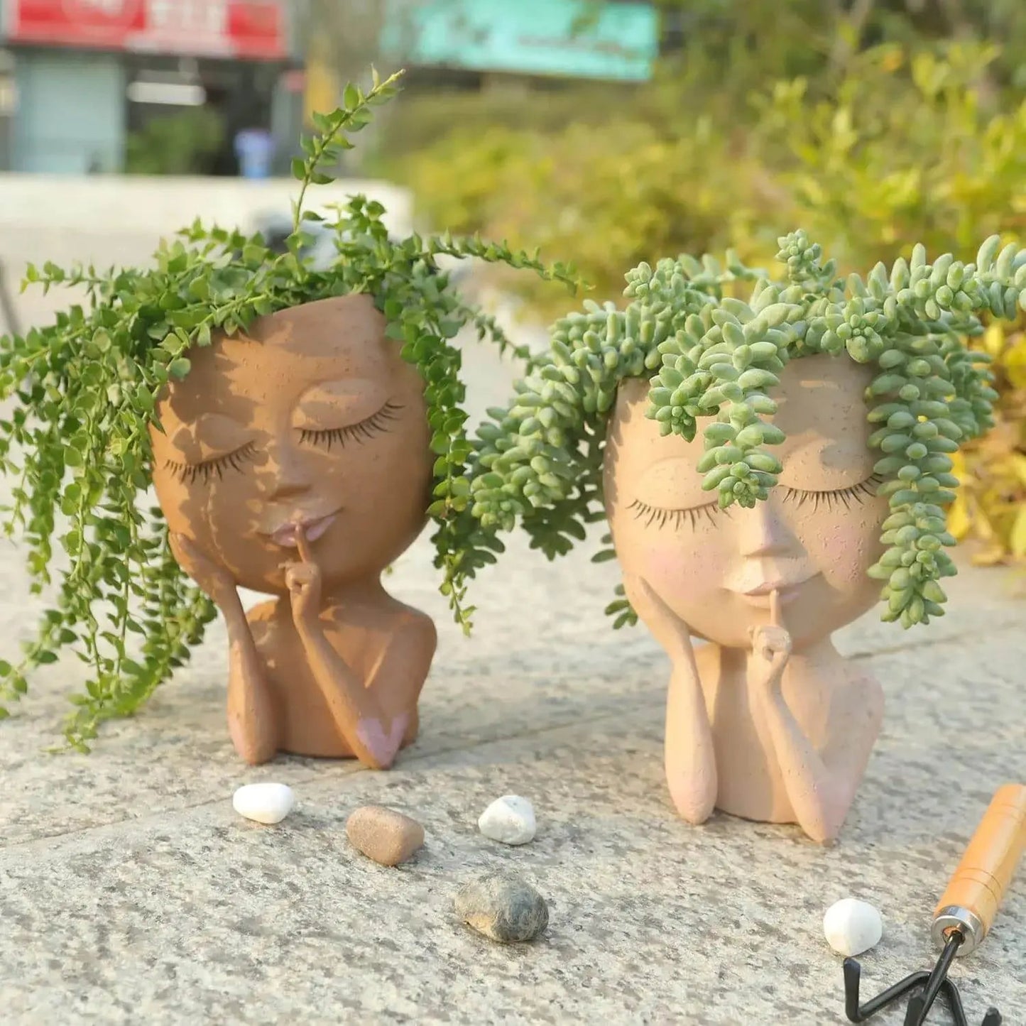 Ceramic Face Planter with Succulent Opening and Stable Base, 17.2cm Height