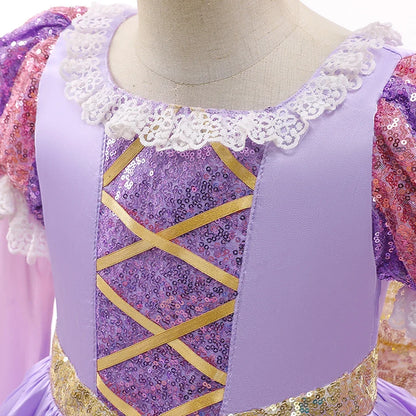 Girls Ball Gown Dress with Puff Sleeves and Applique Details for Ages 7 to 13