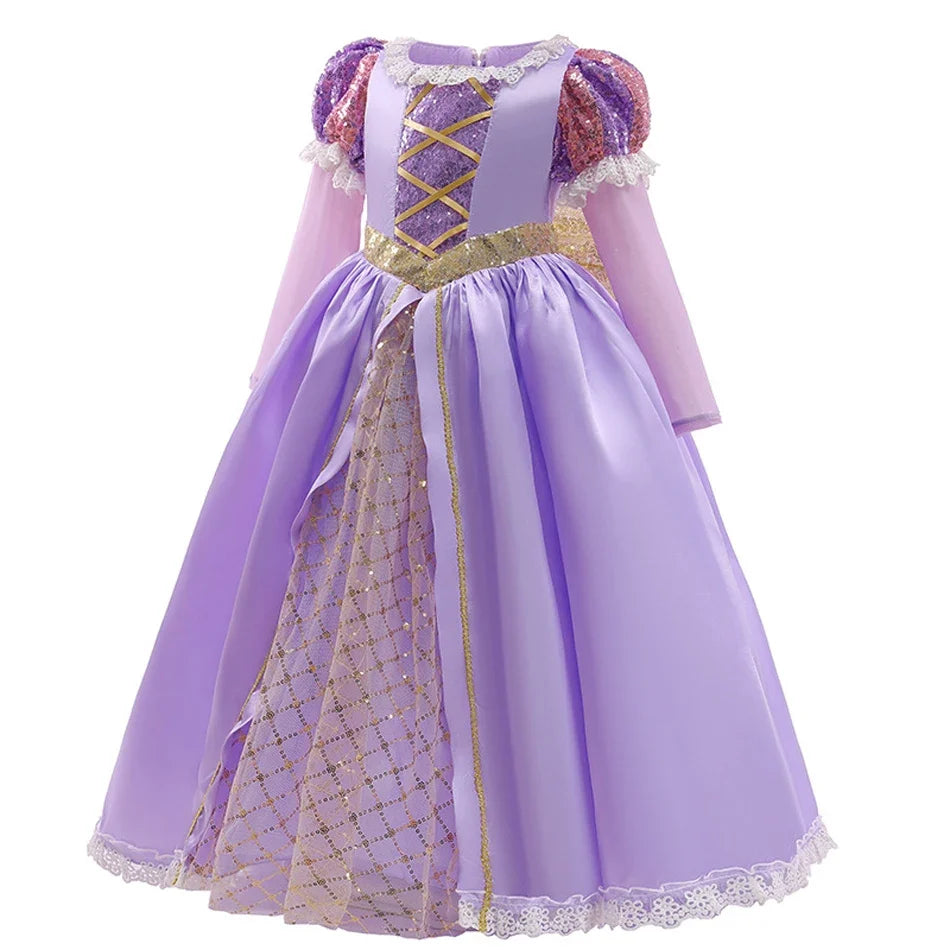 Girls Ball Gown Dress with Puff Sleeves and Applique Details for Ages 7 to 13