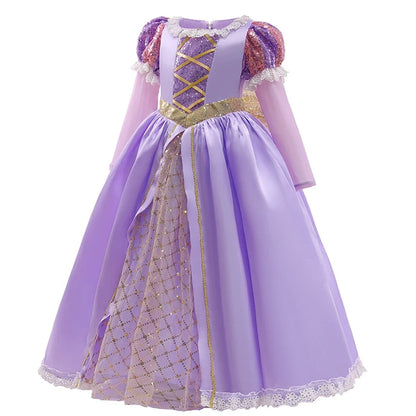 Girls Ball Gown Dress with Puff Sleeves and Applique Details for Ages 7 to 13