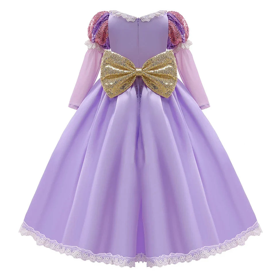 Girls Ball Gown Dress with Puff Sleeves and Applique Details for Ages 7 to 13