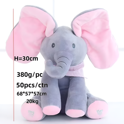 Interactive Peek-a-Boo Elephant Plush with Flapping Ears and Paw Activation
