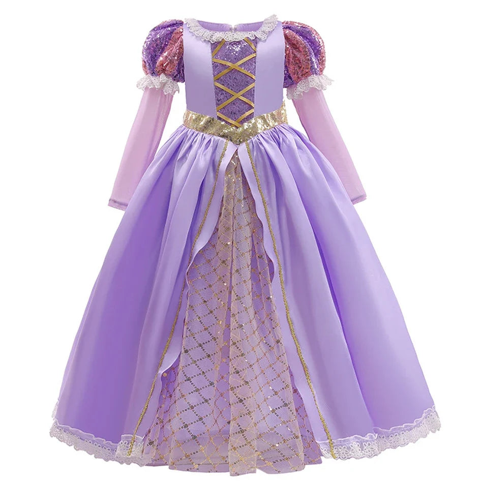 Girls Ball Gown Dress with Puff Sleeves and Applique Details for Ages 7 to 13