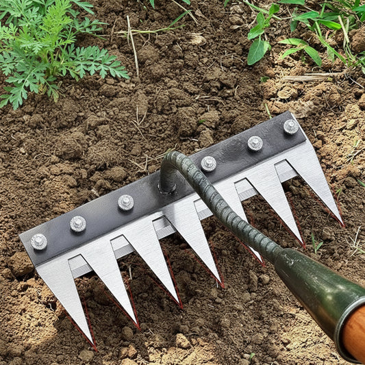 Detachable Carbon Steel Rake Head with Nail Hole Mounting for Wooden Poles